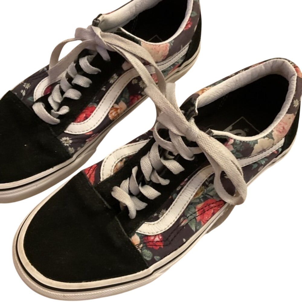 Vans Old Skool Floral‎ Black Suede Low Top Sneakers Womens 7